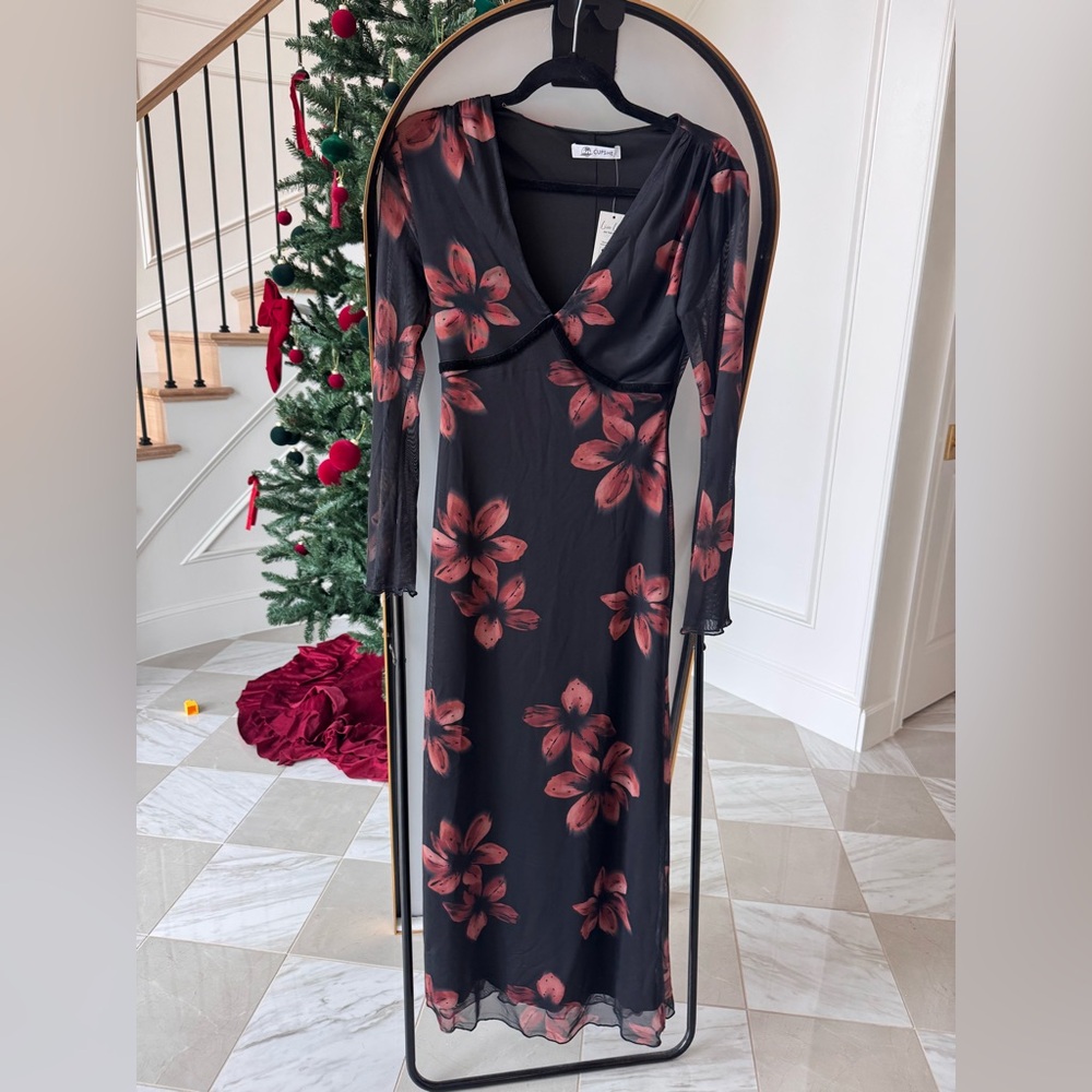 Black mesh maxi dress